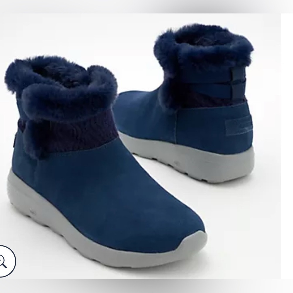 SKETCHERS ON THE GO CITY WATER REPELLENT SUEDE BOOTS NAVY 9 WIDE NEW - Picture 1 of 5